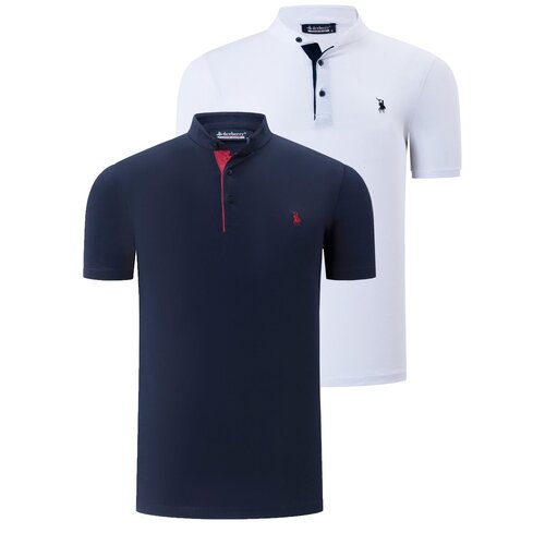 Dewberry DUO SET T8560 MEN'S T-SHIRT-WHITE-NAVY BLUE Cene