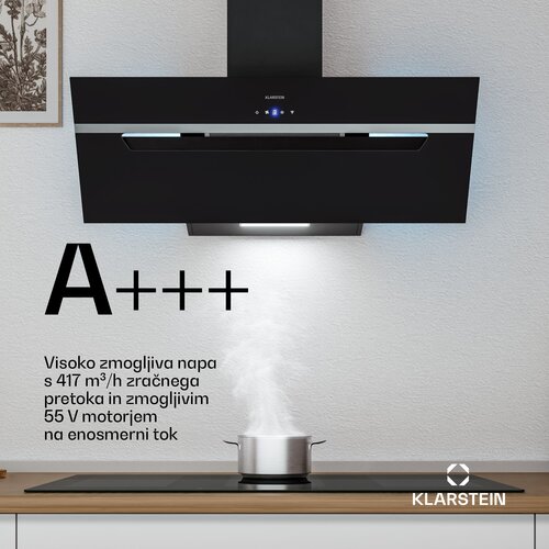Klarstein BigBite kosa napa | režim ekstrakcije i recirkulacije zraka | sigurnosno staklo | 417 m&amp;sup3;/h | 90 cm Slike