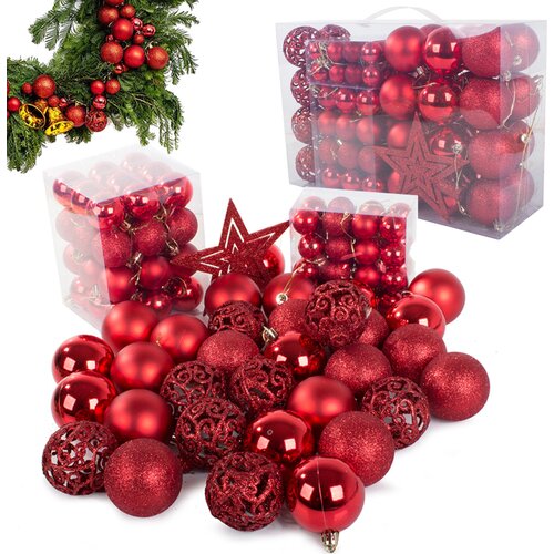  Set crvenih božićnih kuglica 100 komada + zvijezda Cijene