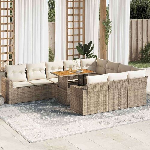 VidaXL 11-dijelni set vrtnih sofa od poliratana s jastucima bež Slike