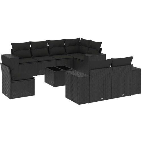 Maison Chic Seti vrtnega pohištva - Vrtna garnitura - Vrtni pohištvo set 9-delna z blazinami črn poli ratan, (21806138) Cene
