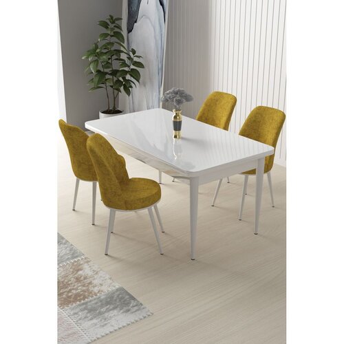 Hanah home Set Trpezarijski sto i 4 stolice Nile, žuta i bijela Cene