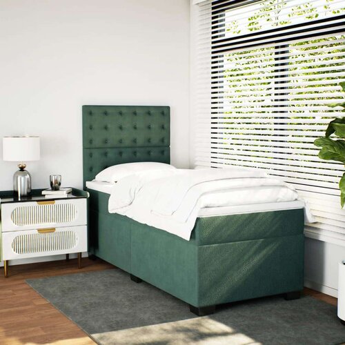 VidaXL Box spring krevet s madracem tamnozeleni 100x200 cm bar&amp;scaron;unasti Slike