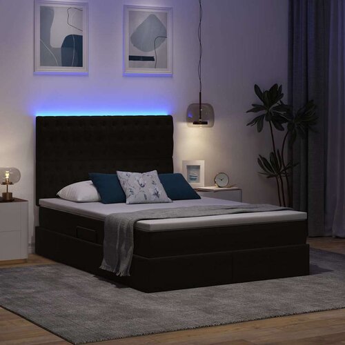  LED krevet za pohranu s madracem Crna 140 x 200 cm Bar&amp;scaron;un Slike