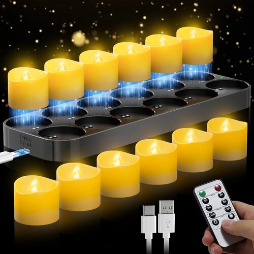 DAPHOMEU 12x polnilne LED čajne svečke z magnetno postajo Slike