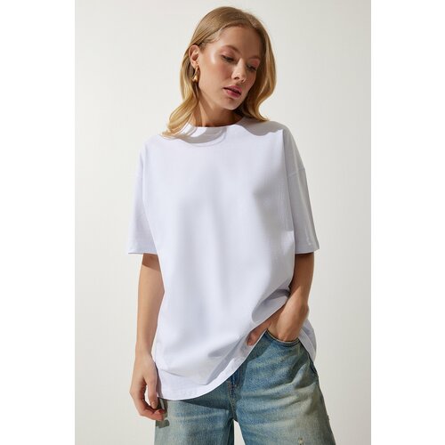 Happiness İstanbul Women's White Crew Neck Basic Oversize Knitted T-Shirt Slike