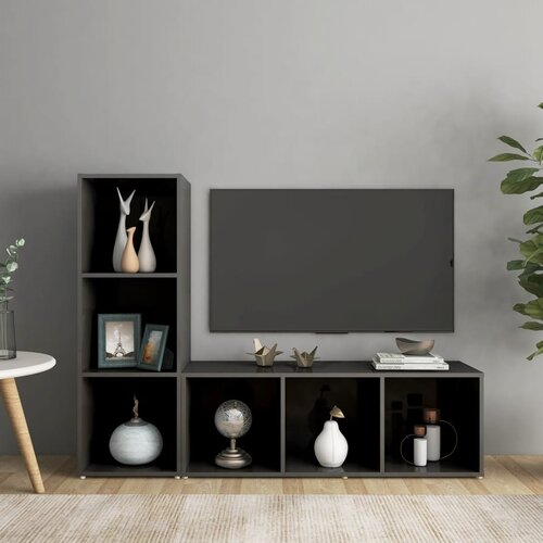VidaXL TV omarice 2 kosa visok sijaj sive 107x35x37 cm iverna plo&amp;scaron;ča Slike