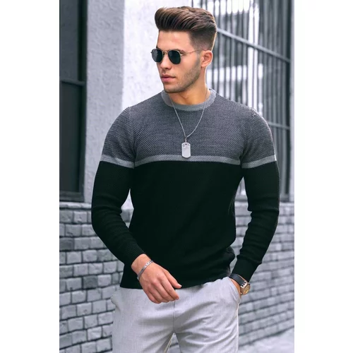 Madmext Black Color Block Men's Sweater 4734