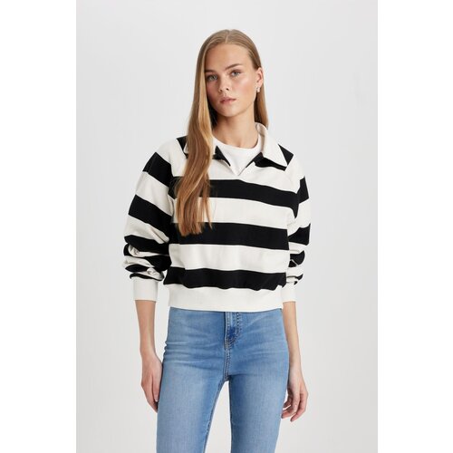 Defacto Crop Polo Neck Striped Thick Fabric Sweatshirt Slike