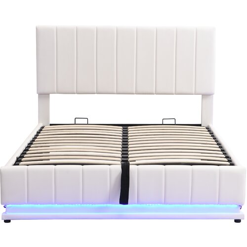 Lumor Postelja iz umetnega usnja z LED + letvena podlaga + nastavljivo vzglavje – 140x200 cm – bela, (22151369) Cene