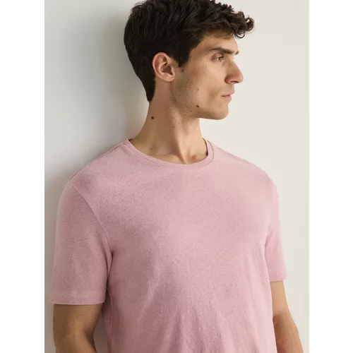 Reserved - Regular fit majica kratkih rukava s mješavinom lana - ružičasta