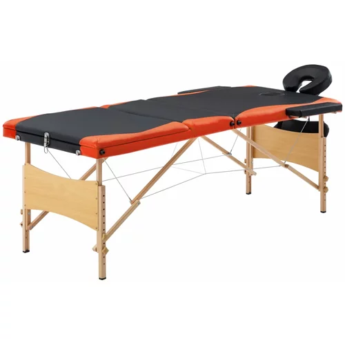 Sklopivi masažni stol s 3 zone drveni crno-narančasti