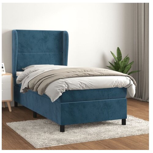  Box spring postelja z vzmetnico temno modra 100x200 cm žamet Cene