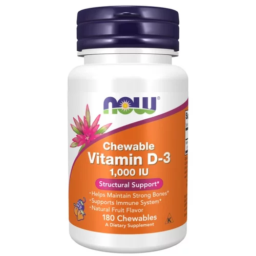 Now Foods Vitamin D3 NOW z okusom sadja, 1000 IE (180 žvečljivih tablet)