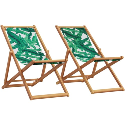 VidaXL Sklopive stolice za plažu 2 kom tkanina i drva uzorkom li&amp;scaron;ća Slike