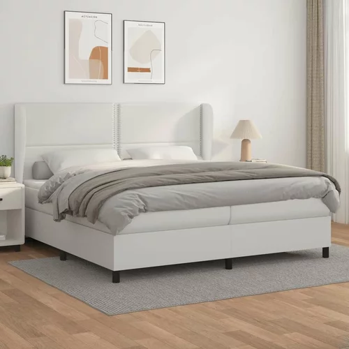  Box spring postelja z vzmetnico bela 200x200 cm umetno usnje, (20726258)