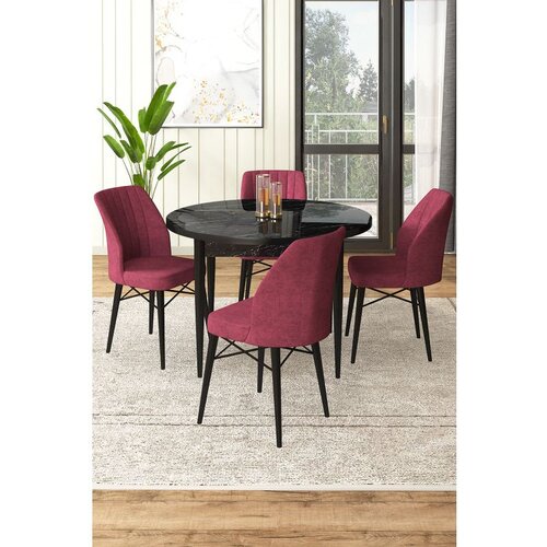Hanah home Rox - Black Marble, Burgundy Black MarbleBurgundy Dining Table & Chairs Set (5 Pieces) Cene