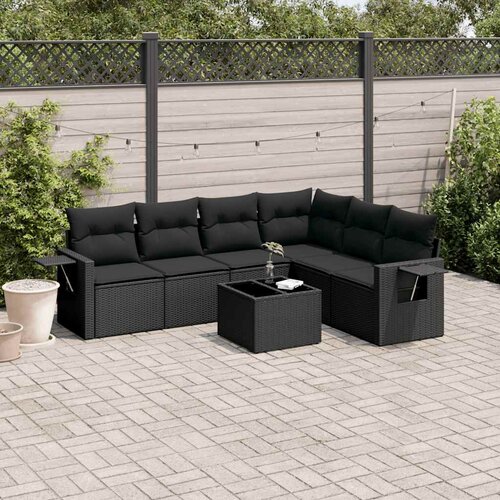  7-dijelni set vrtnih sofa od poliratana s jastucima crni Slike