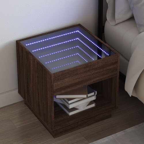 VidaXL Noćni ormarić s beskonačnim LED boja smeđeg hrasta 50x50x50 cm Slike