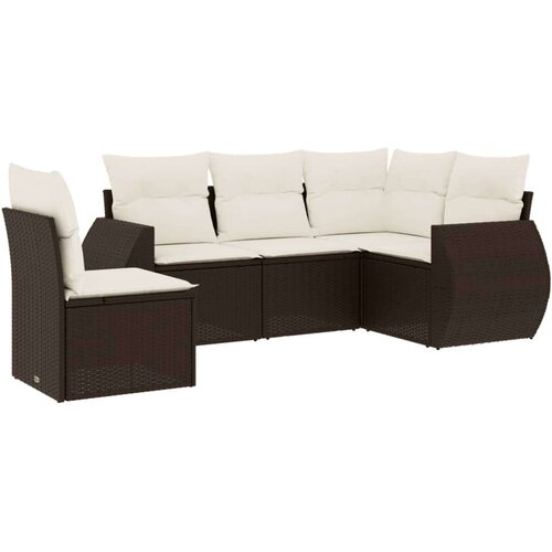 VidaXL 5-dijelni set vrtnih sofa s jastucima poliratan smeđi Slike