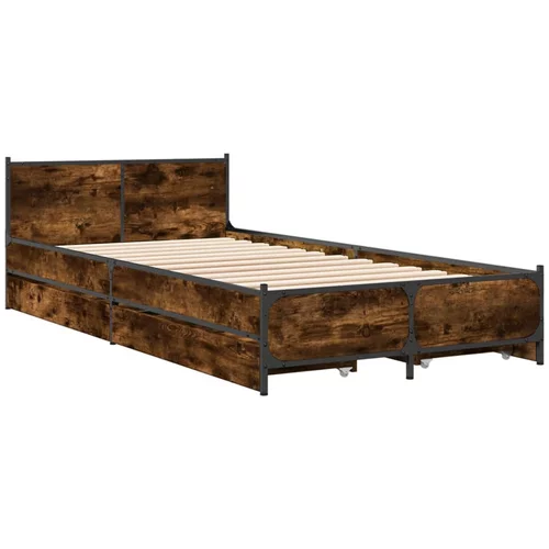 vidaXL Okvir kreveta s ladicama boja dimljenog hrasta 75x190 cm drveni
