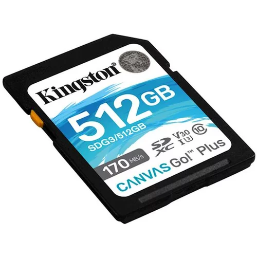 Kingston SDXC 512GB Canvas GO Plus, 170/90MB/s, C10, UHS-I, U3, V30 SDG3/512GB