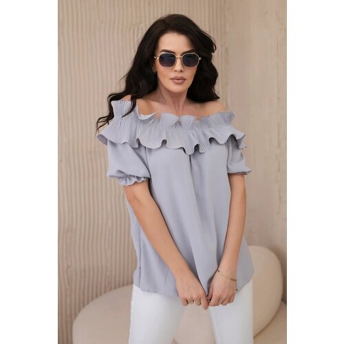 Kesi Spanish blouse with decorative ruffle in gray color Slike