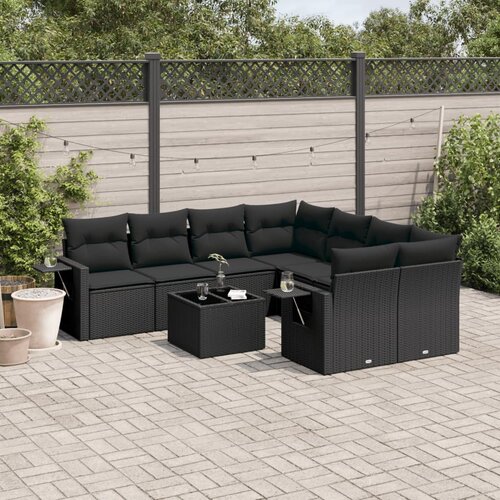 9-dijelni set vrtnih sofa s jastucima crni od poliratana Crna 85 x 62 x 69 cm Slike