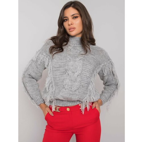 Fashion Hunters rue paris gray turtleneck sweater with fringes Slike