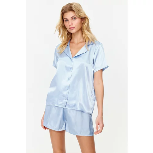 Trendyol Blue Satin Woven Pajama Set