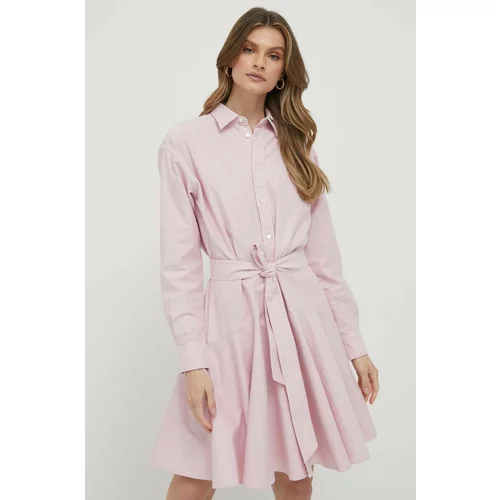 Polo Ralph Lauren Pamučna haljina boja: ružičasta, mini, širi se prema dolje