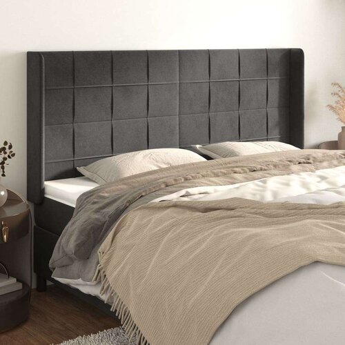 Vzglavje z u&amp;scaron;esi temno sivo 183x16x118/128 cm žamet, (20792797) Slike