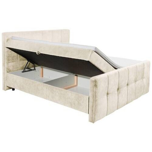 MID.YOU POSTELJA Z VZMETNICO 180 cm x 200 cm , tekstil, leseni material krem barve Slike