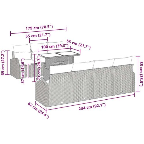  Sjedeća garnitura za vrt s pohranom 8 pcs Smeđa Poli ratan Slike