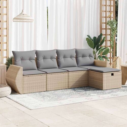 VidaXL 5-dijelni vrtni set sofa s jastucima bež od poliratana Slike