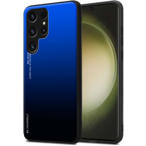Cadorabo Ohi&scaron;je je združljivo z Samsung Galaxy S23 ULTRA in modra - črna - Dvobarvni za&scaron;čitni pokrov iz silikona TPU in hrbtna stran iz kaljenega stekla, (20859911) Cene