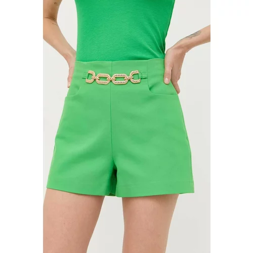 Morgan Kratke hlače za žene, boja: zelena, s aplikacijom, visoki struk