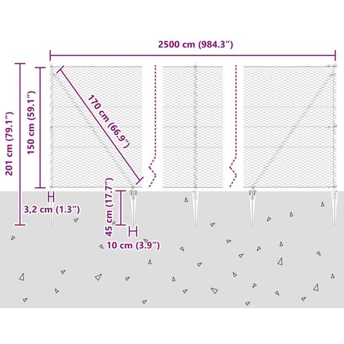 VidaXL Set Ogra Set od 2 Siva Čelik 25 x 1.5 m Sklopivo Vanjska Ogra Slike