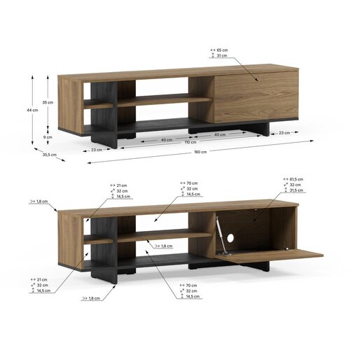 Marckeric Črna/v naravni barvi TV omarica v hrastovem dekorju 160x44x36 cm Cequoia &amp;ndash; Slike