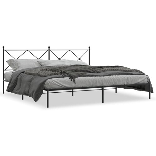 Maison Chic Kovinski Posteljni okvir - Dvoposteljna postelja - Zakonska postelja z vzglavjem črn 200x200 cm, (21692366) Slike