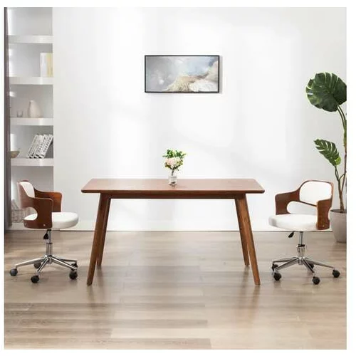  Vrtljiv pisarniški stol bel ukrivljen les in umetno usnje