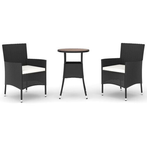  3-dijelni vrtni bistro set od poliratana s jastucima crni Slike