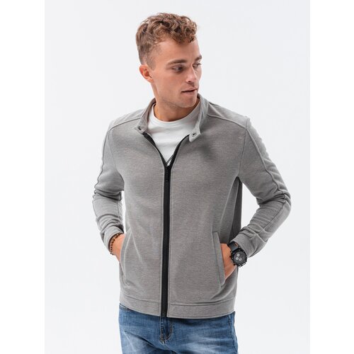 Ombre Men's unbuttoned sweatshirt with stand-up collar - grey melange Cene