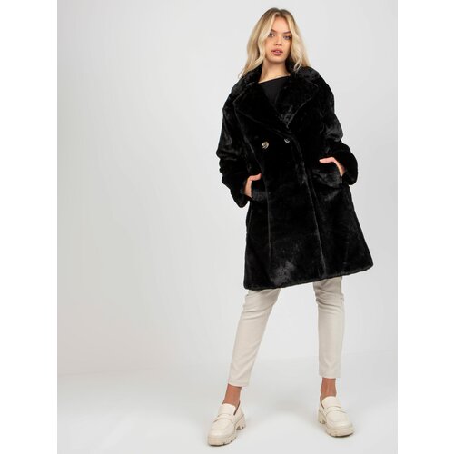 Fashion Hunters Lady's black fur coat with pockets OH BELLA Cene