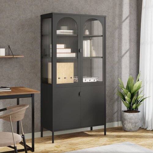 The Living Store Visoka omara črna 90x40x180 cm steklo in jeklo - Visoka Omarica, (21429381) Slike