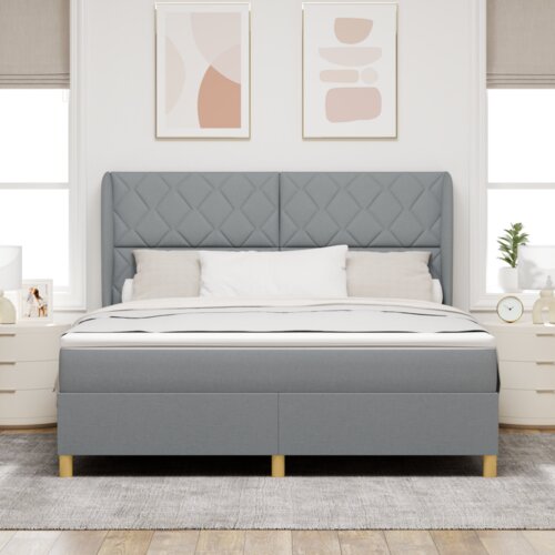  Krevet s uzglavljem i madracem svijetlo sivi 180x200 cm tkanina Slike
