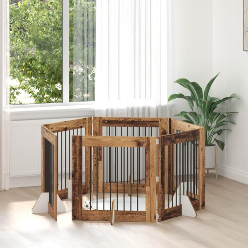  Vrata za pse s postoljem 6 pcs Staro drvo 80 x 80 cm Cene