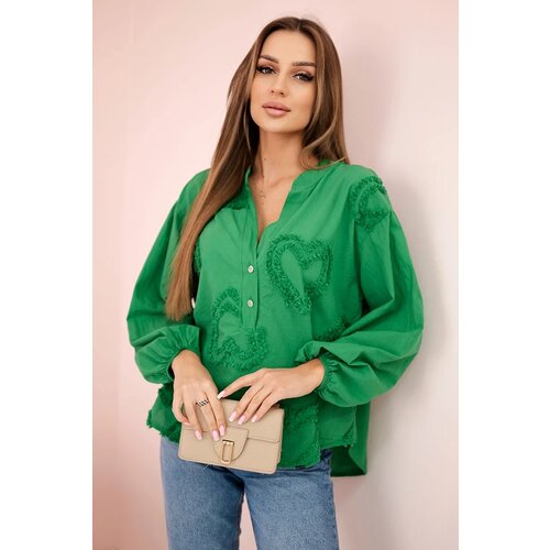 Kesi Włoski Cotton shirt blouse with hearts green Slike