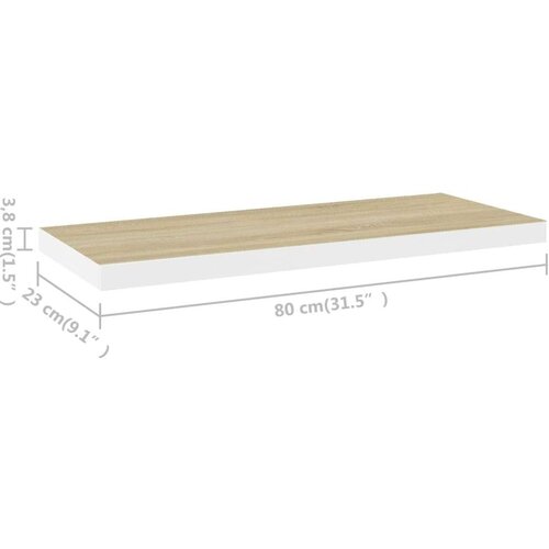 VidaXL Stenske police 2 kosa hrast in bele 80x23,5x3,8 cm MDF Slike