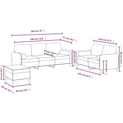  3-dijelni set sofa s jastucima smeđi bar&amp;scaron;unasti Slike